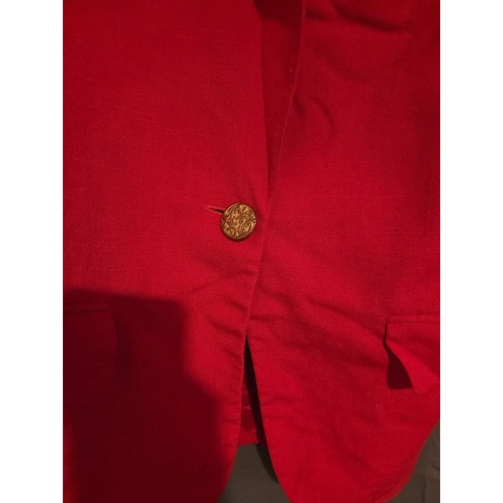 Lynn Greene Richard Neal Vintage Red Blazer, Gold Floral Button, Women's Size 12